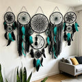 Set of 5 Boho, Hanging Large Boho Dream Catcher Wall Hanging Moon Dream Catcher Set Dream Catchers Wall Decor for Vintage Wedding Home Decorations (Black Blue)