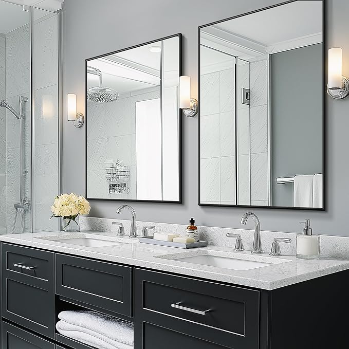 TRAHOME Bathroom Vanity Mirror for Wall, 2 Pack 36" x 24" Metal Framed Rectangular Bathroom Wall Mirror for Over Sink, HD Shatterproof Glass, Hangs Horizontally or Vertically(Black)