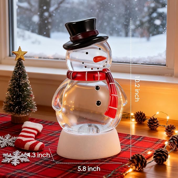 Christmas Snow Globe Snowman Lighted Musical Glitter Globe Battery Operated or USB Powered with Timer Water Glittering Snowing Globe for Christmas Party Home Table Decorations Gifts (Snowman)