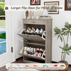Shoe Cabinet with 2 Flip Drawers, Narrow Freestanding Shoe Storage Organizer, Slim Wooden Hidden Shoe Rack for Front Door Entrance, Closet, Hallway, Living Room, Rustic Gray