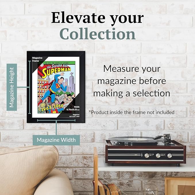 Creative Picture Frames 6.75 x 10.25 Magazine Comic Book Frame with Full-Strength Glass, Holds Up To A 1/4" Thick Media with Installed Hangers for Easy Mounting, 8x12 Black Frame with White Mat