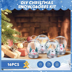 Jerify 16 Sets 3.58 Inch Christmas Plastic Clear Snow Globes Kit Water Globe with Screw Off Cap Artificial Christmas Trees Small Snowman Snowflakes for DIY Snow Globes Home Decoration Crafts