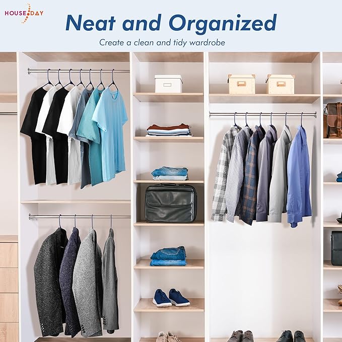 HOUSE DAY Black Plastic Hangers 40 Pack, Plastic Clothes Hangers with Built-in Strap Hooks, Space Saving Slim Hanger for Closet Organizers and Storage, Durable Clothing Hanger for Shirts Blouses Tops