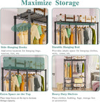 Rolling Clothes Rack, Heavy Duty Garment Rack for Hanging Clothes, Wire Adjustable Rolling Clothing Rack with Lockable Wheels & 2 Hanger Rods, Max Load 850LBS, Black