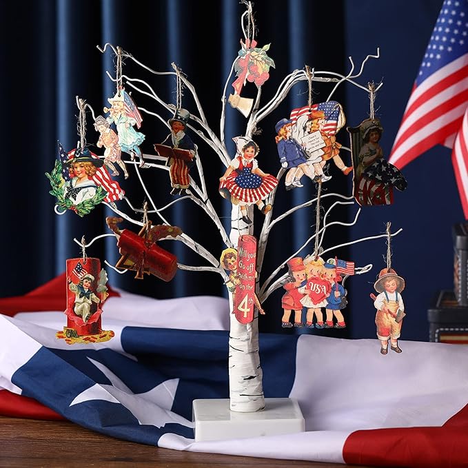 Sintuff 36 Pcs 4th of July Tree Ornaments 250th Anniversary Decoration Patriotic Wood Independence Day Ornaments Red White Blue Party Hanging Decoration Artifact for Small Tree Holiday Party Supplies
