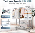 Whitmor Heavy Duty Adjustable Garment Rack-Rolling Clothes Organizer, Black and Chrome