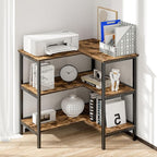 VECELO Corner Cabinet Table with 3 Tier Open Shelf, Multipurpose Display Organizer Storage Stand for Small Space Home Office Kitchen, Brown
