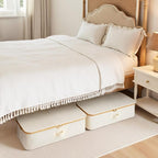 StorageWorks Underbed Storage Containers with Lids, 2-Pack 7" Low Profile Under Bed Storage Box with Bamboo Frame for Clothes, Bedding, Blankets and Shoes, 42L Sturdy Fabric Organizer, Beige