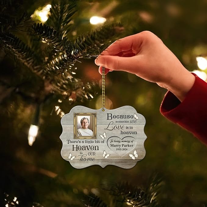 HYTURTLE Personalized Memorial Sympathy Christmas Ornament Tree Decor Gifts for Family Loss of Loved One Mom Dad in Heaven - Remembrance Gifts - Custom Name Photo 2D Flat Aluminium Ornament