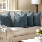 MIULEE Pack of 4 Couch Throw Pillow Covers 18x18 Inch Navy Blue Soft Decorative Chenille Pillow Covers Farmhouse Accent Cushion Covers for Boho Home Decor Sofa Bedroom Living Room