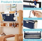Loghot Bedside Caddy/Bedside Storage Bag Hanging Organizer for Bunk and Hospital Beds,Dorm Rooms Bed Rails,Can be Placed Glasses,Books,Mobile Phones,Keys (2pc Navy Blue)