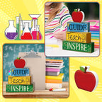 Yuntau 4 Pcs Teacher Appreciation Gift Wooden Apple Table Decoration Guide Teach Inspire Block Sign Apple Tiered Tray Decor Graduation Back to School Teachers Gift for Office Classroom