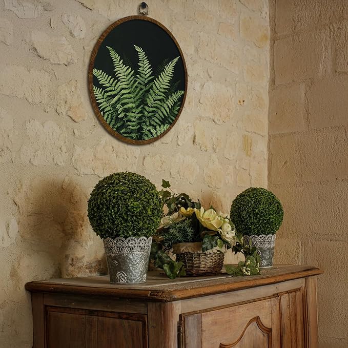 Retro Botanical Wall Art Decor, Boho Wildflower Ferns Plants Canvas Prints Round Wall Art, Vintage Wall Hanging Door Artwork Decor for Farmhouse Bedroom Living Room Gallery 10x10i(MG06)