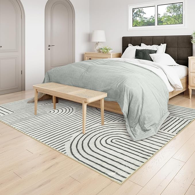 Lahome Abstract Washable 6x9 Rug, Soft Bedroom Rug for Living Room Ultra-Thin Non Slip Office Rug, Modern Bedroom Rugs Throw Carpet for Dining Room Dorm(6'x9',Black)