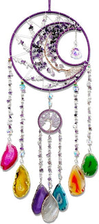 Large Dream Catchers, Crystal Tree of Life Dreamcatcher with Rainbow Healing Agate Slice Wind Chime Suncatcher for Windows Hangings Prism Decoration Gifts for Adult Girls Bedroom Garden Room Decor