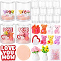 Sotiff 12 Sets Mother's Day Craft Bulk DIY Snow Globe Gift with Mini Resin Heart Bear Vase with Flower Figurines Gift Box 3D Love Heart Love You Mom Wooden Sign for Mom Birthday Classroom Activity