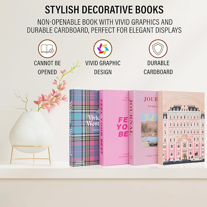 PROBENEX Velvet Medium | 4 PCS Faux Decorative Books for Home Decor | Not Real Books (Cardboard Boxes) | Coffee Table, Shelf Styling & Modern Aesthetic Accent Pieces for Living Room, Office