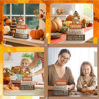 Lineshading 4 Pcs Fall Decoration for Home Wooden Turkey Decor "A Time to Be Thankful" Table Sign with Turkey & Pumpkin Topper, Thanksgiving Centerpiece Rustic Fall Tiered Tray Decor for Home Kitchen