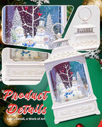 Large Christmas Snowman Snow Globe Light up Lantern with 8 Songs, 9.84" White Christmas Snow Globes for Kids Adults, 6H Timer & Dual Power, Snowglobes Christmas Decorations Indoor Silver Blue Snowman
