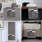 NB Remote Control Holder，Bedside & Armchair & Couch Caddy with Non-Slip Base，5 Pockets Oxford Fabric Bed Desk Storage Pocket for Phone Tablet Kindle Magazines，Gifts for Seniors (Dark Grey, 35"X12.4")