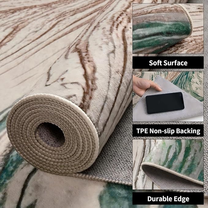 Ciicool Modern Abstract Area Rug 2x3 Washable Small Soft Entryway Rugs, Green Non-Slip Low Pile Throw Swirl Entry Rug, Foldable Kitchen Bathroom Rugs Floor Carpet for Entrance Bedroom Indoor Doormat