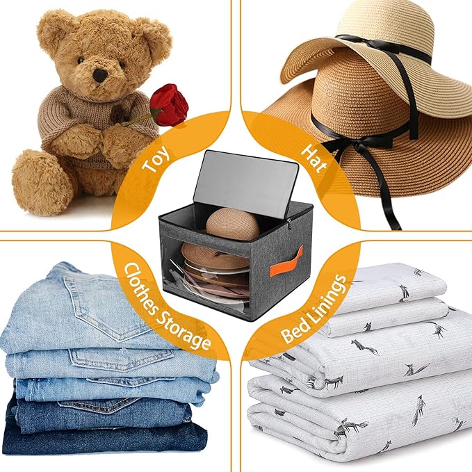 Upgraded Hat Storage Box for Women & Men,Closet Hat Boxes Organizer Bag with Dustproof Lids,Cowboy Hat Box,Hat Carrier Case For Travel
