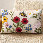 Embroidered Lumbar Pillow Cover 20x12 Inch - Spring Summer Boho Decorative Pillow Cover with Zipper for Living Room Couch Sofa Bed Aesthetic Design Retro Flower Cushion Pillowcase