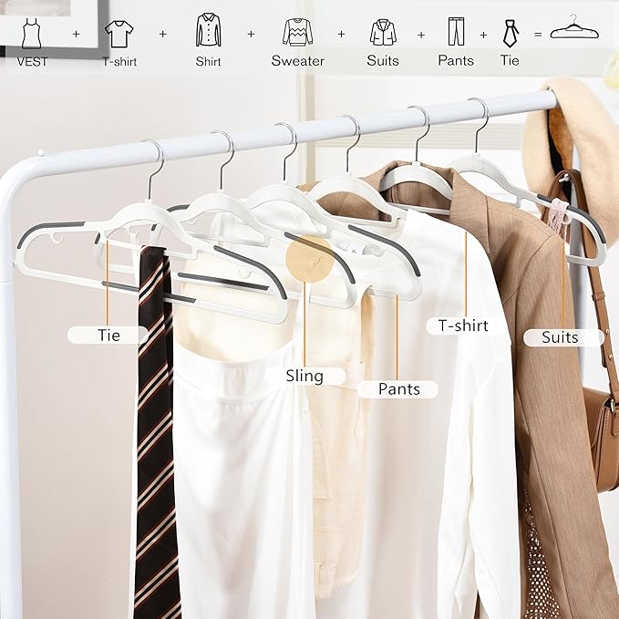 ELONG HOME Plastic Hangers - 30 Pack, Non Slip Slim Coat Hangers, Heavy Duty Thin Plastic, 17.1" for Women/Men Clothes