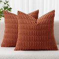 MIULEE Pack of 2 Corduroy Decorative Throw Pillow Covers 16x16 Inch Soft Boho Striped Pillow Covers Modern Farmhouse Home Decor for Sofa Living Room Couch Bed Rust