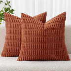 MIULEE Pack of 2 Corduroy Decorative Throw Pillow Covers 16x16 Inch Soft Boho Striped Pillow Covers Modern Farmhouse Home Decor for Sofa Living Room Couch Bed Rust