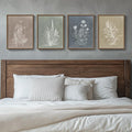 Boho Framed Botanical Wall Art for Bedroom, 4 Piece Vintage Neutral Floral Canvas Painting Prints for Modern Farmhouse, Minimalist Rustic Flower Pictures for Living Room Kitchen Dining Room Home Decor