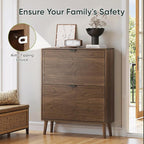 Shoe Cabinet with 2 Flip Drawers, Freestanding Shoe Storage Cabinet with Fluted Panel Design, Hidden Shoe Organizer Rack for Enterway, Hallway, Foyer, Walnut