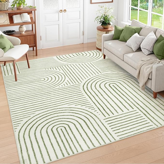 Lahome Abstract Washable Area Rug 5x7, Soft Bedroom Rug Ultra-Thin Non Slip Green Rugs for Living Room, Modern Accent Rug Large Carpet for Dining Room Office(5'x7',Green)