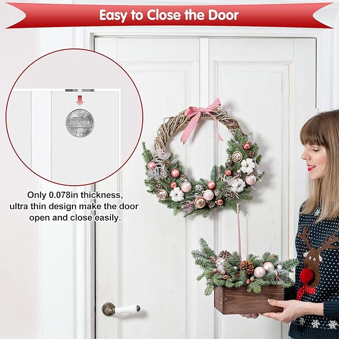 12" Wreath Hangers for Front Door,Non Scratch Wreath Door Hanger,Over The Door Hooks Hanger Easter Fall Halloween Christmas Decorations Indoor Outdoor,Welcome Sign for Front Door Decor,1 Pack
