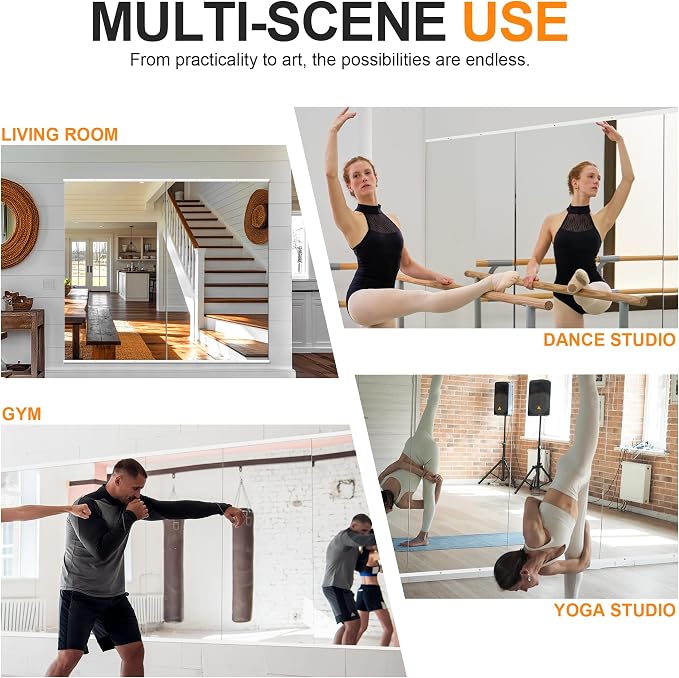 Delma Home Gym Mirror, 48''x28''x2PCS White Wall Mounted Large Frameless Tempered Glass Wall Mirror for Home Gym, Garage, Bedroom, Bathroom