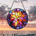 Stained Glass Window Hanging, Fuchsia Abstract Flowers Suncatcher for Window Home Decor Orange Sun Catcher Mother's Day Birthday Gifts for Women Men Mom Nana 6.3 in