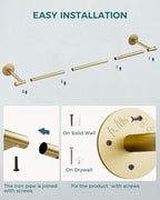 OROPY Industrial Pipe Clothing Rack Set of 2, Wall Mounted Clothes Rack, Closet Rods For Hanging Clothes, 33" Multi-purpose Hanging Rod for Laundry Room, Bedroom and Closet Storage, Gold