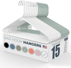 Neaties Plastic Hangers 15 Pack - Made in the USA - 6lb Capacity Standard Clothes Hangers with Strap Hooks for Dresses, Lingerie, Shirts, Pants, and Jackets - White & Mint