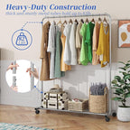 Simple Trending Standard Clothes Clothing Garment Rack with Storage Shelves, Rolling Clothes Organizer on Wheels for Hanging Clothes, Silver