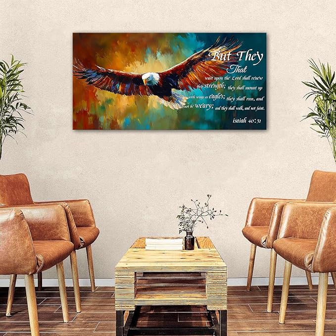 Christian Eagle Wall Art Isaiah 40 31 Poster Bible Verse Wall Decor Inspirational Scripture Canvas Prints Painting Religious Biblical Framed Artwork for Bedroom Living Room Home Decoration 24x48