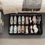 Lifewit Under Bed Shoe Storage Organizer 2 Pack(16 Pairs+4 Pairs), 4.3" Tall Fabric Shoes Container Box, Foldable Closet Shoe Bag with 2 Reinforced Handles and Clear Cover, Black