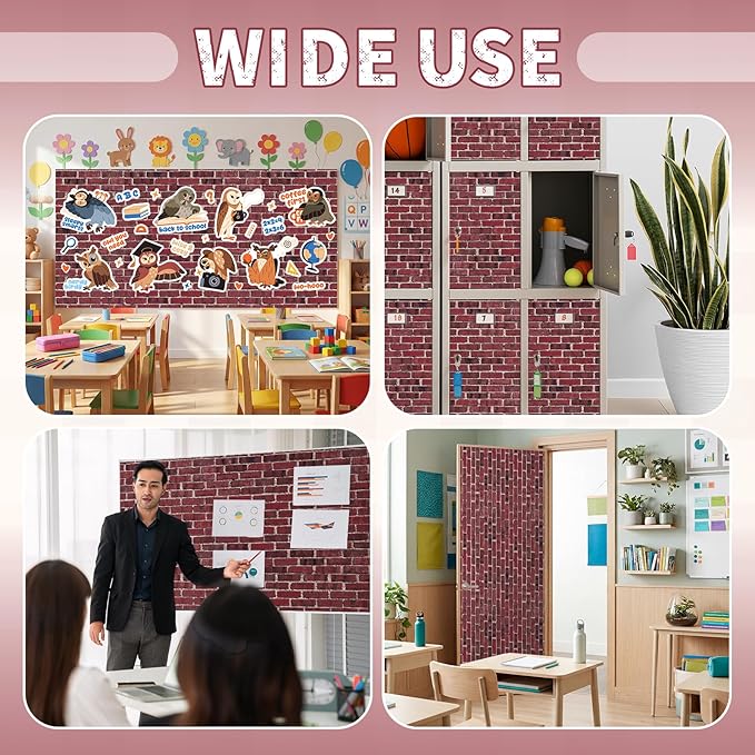 Hahafelt 1.3x39 ft Fabric Bulletin Board Roll Reusable Waterproof Erasable Bulletin Board Wrinkle Resistant Non-Woven Fabric Roll for Background Decor DIY Craft(Brown,Brown Brick)