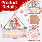 1PCS Merry Christmas Wall Hanging Sign, Pink Wooden Sign for Front, Chrismas Theme Welcome with Snowman, Perfect for Winter Farmhouse Garden Porch Wall Decor (Christmas Door Sign)