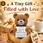 Positive Crochet Bear Gifts for Women Men, Emotional Positive Support Gift for Friend Coworker, Cute Mini Bear Desk Decor, Inspirational Thinking of You, Small Comfort Gift for Stress Relief