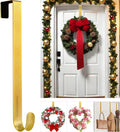 12" Metal Wreath Hanger for Front Door, Tools-Free Wreath Hanger Heavy Duty, Over-the-Door Hooks for Hanging Welcome Sign, Wreath Holder for Easter, Halloween, Fall, Christmas Decorations(Gold)