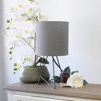 Simple Designs LT2066-GOG-LB 14" Down to The Wire Table Lamp for Bedroom, Living Room, Entryway, Office, Gray with Gray Shade, with Feit LED Bulb Included