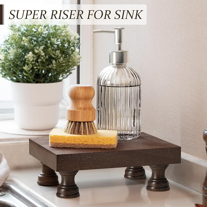 EOSAHR Decorative Wood Riser for Room Decor : Modern Farmhouse Pedestal Stand For Display Your Home Decoration and Soap Stand - Retro Wooden Tray for Bathroom and Kitchen Counter Decor (Rustic Brown)