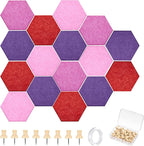Mindsoft 16 Pcs Hexagon Cork Board for Walls with 50 Wooden Push Pins 6.7 x 5.9 in Felt DIY Tiles Notice with Nano Tape Hanging Bulletin Board for Home Photo Office Memo Note (Gradual Purple)