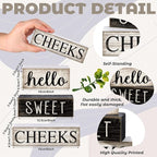 Moucuny 4 Pcs Bathroom Shelf Decor Hello Sweet Cheeks Sign Farmhouse Bathroom Decor and Accessories Rustic Eucalyptus Leaves Wood Block Sign Gift Sweet Home Table Centerpiece for Home Office