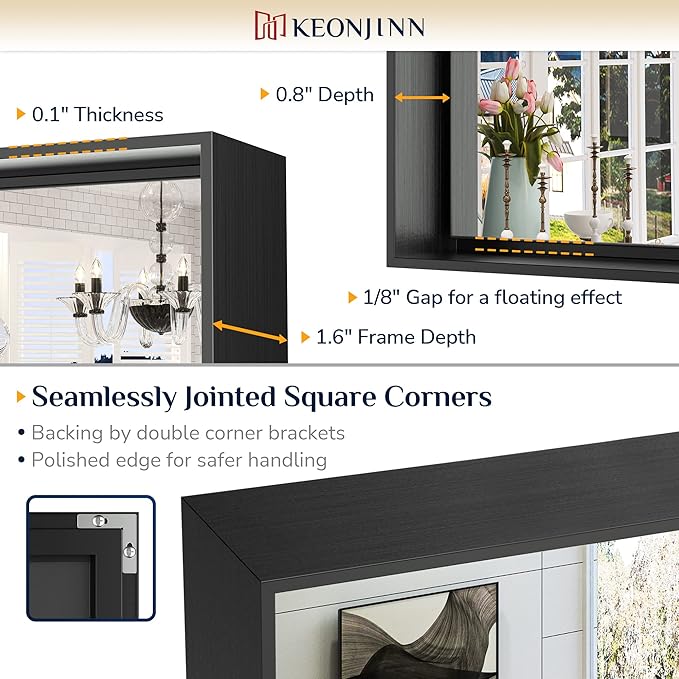 Keonjinn 42 x 36 Inch Black Framed Mirror, Bathroom Vanity Mirror for Wall, Metal Framed Rectangle Bathroom Mirrors, Large Modern Farmhouse Matte Black Mirrors for Over Sink(Horizontal/Vertical)